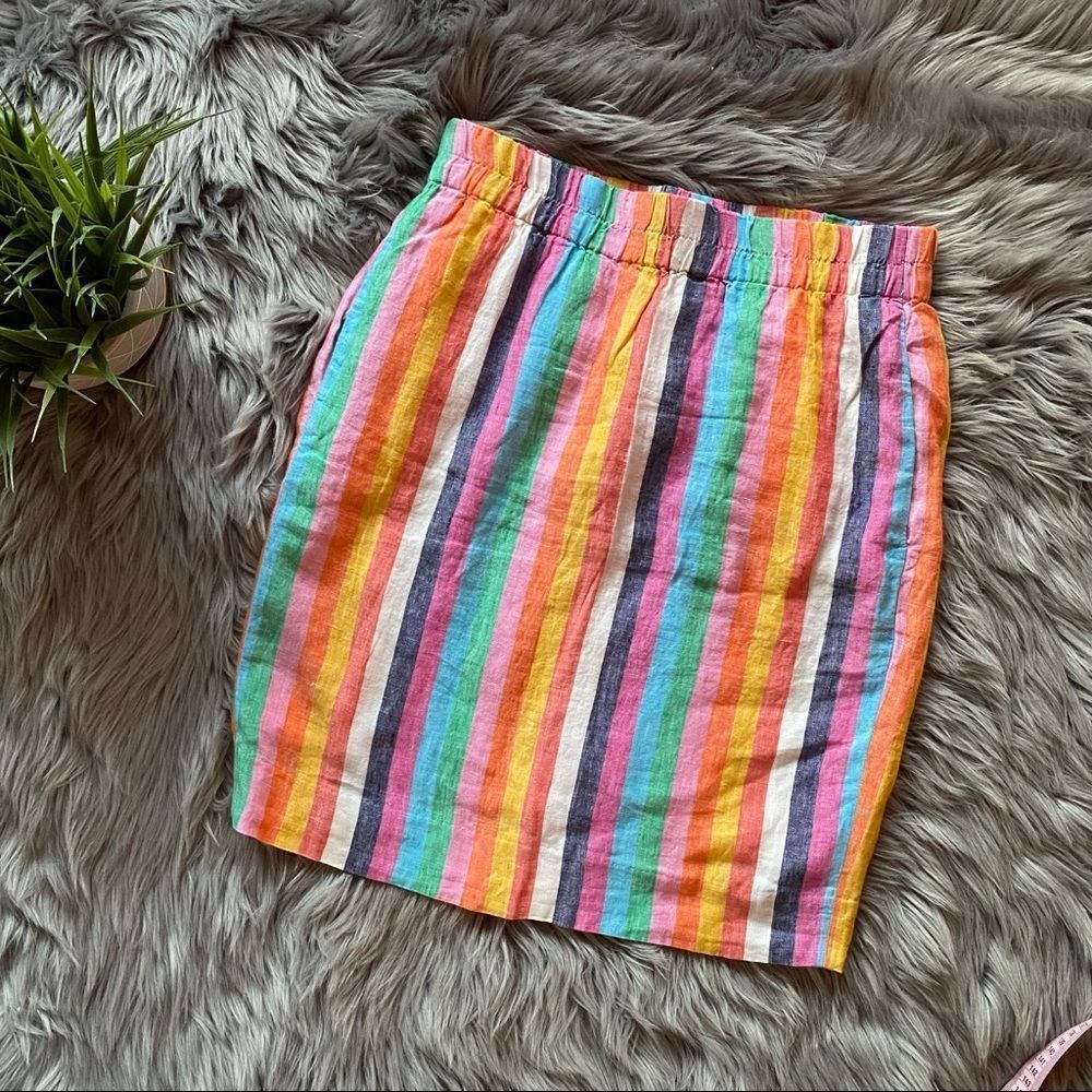 J. Crew Rainbow Striped Sidewalk Linen Pull on Skirt, S